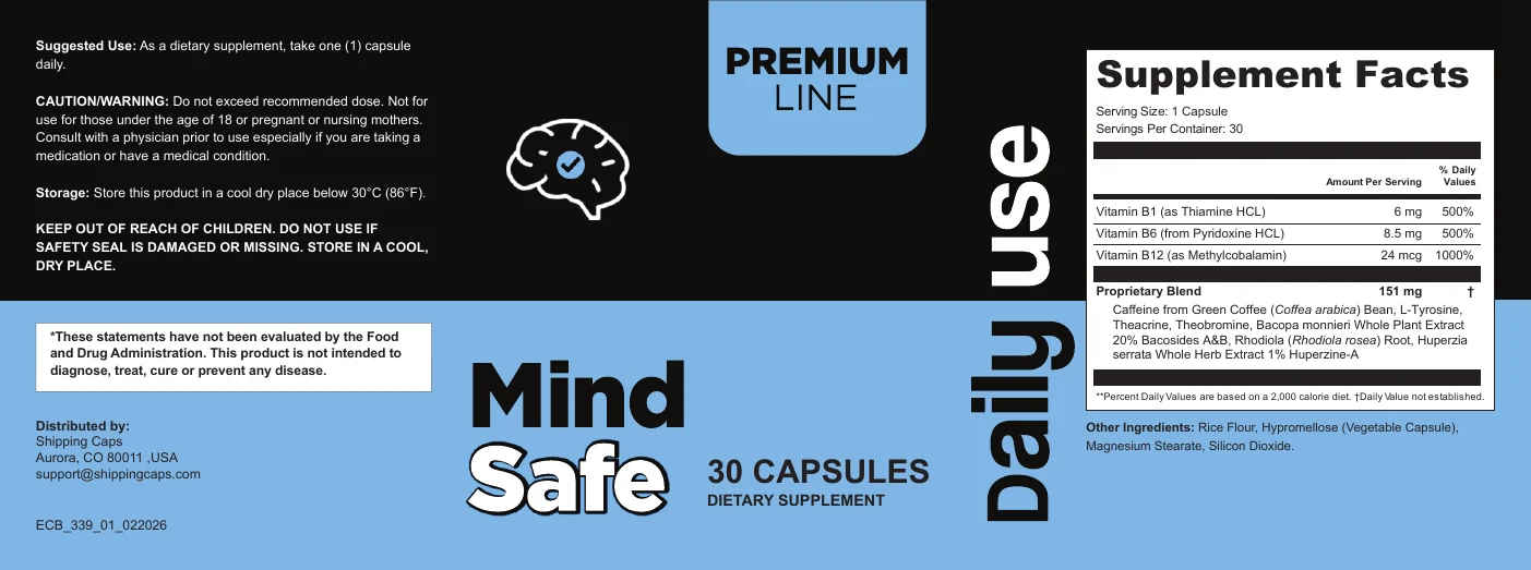 Mind Safe full product label and Supplement Facts